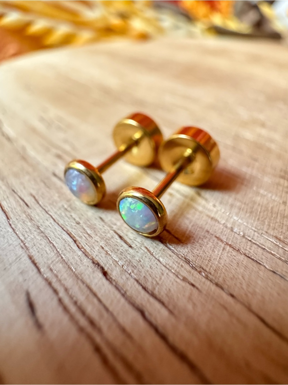 Gold Opal Stud Earrings